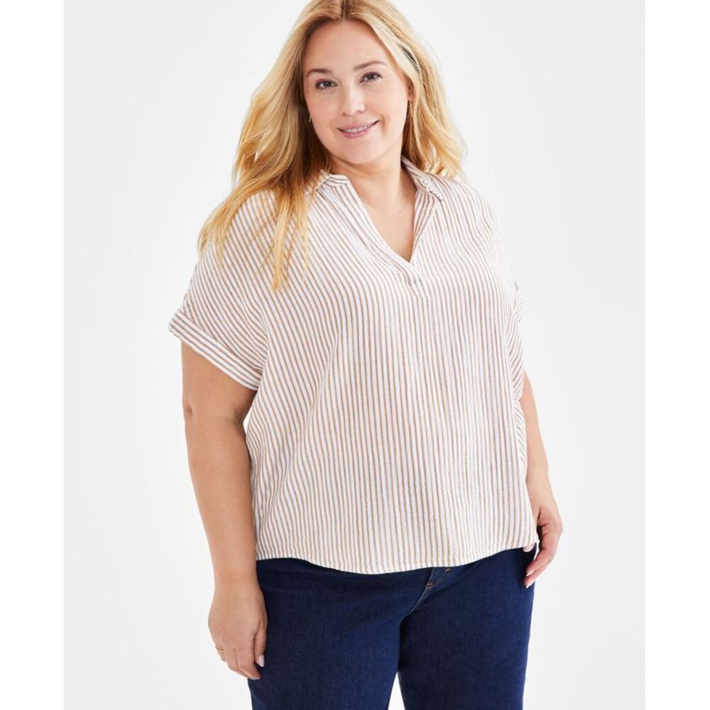 Plus Size Striped Gauze Camp Shirt - Picture 1 of 1